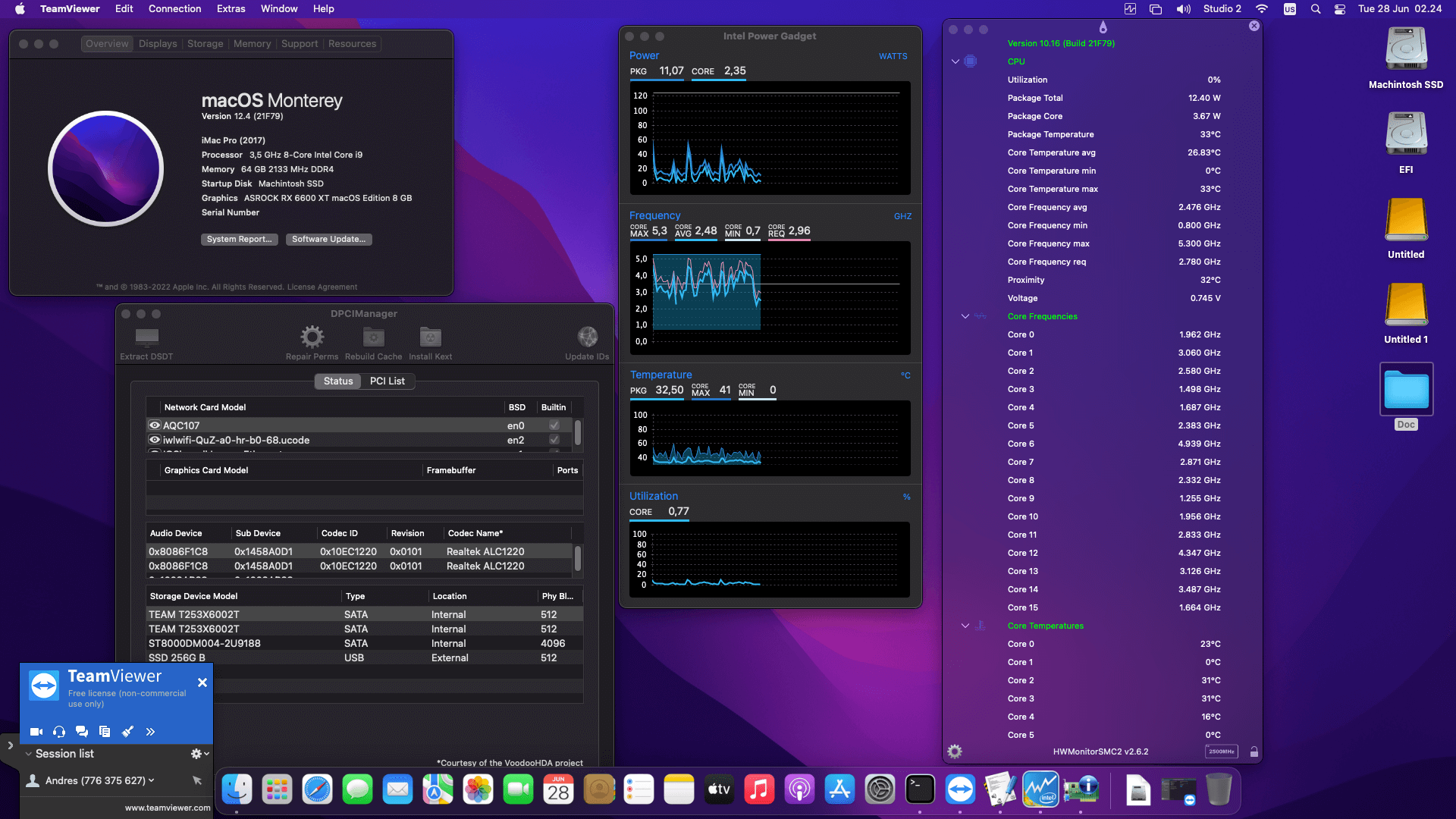 Success Hackintosh macOS Monterey 12.4 Build 21F79 in Gigabyte Z490 Aorus Xtreme + Intel Core i9 11900KF + Asrock RX 6600 XT